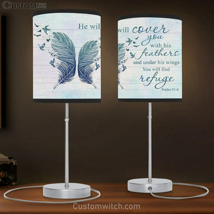 He Will Cover You With His Feathers Psalm 914 Bible Verse Table Lamb Gift _9138 - Christian Bedroom Decor