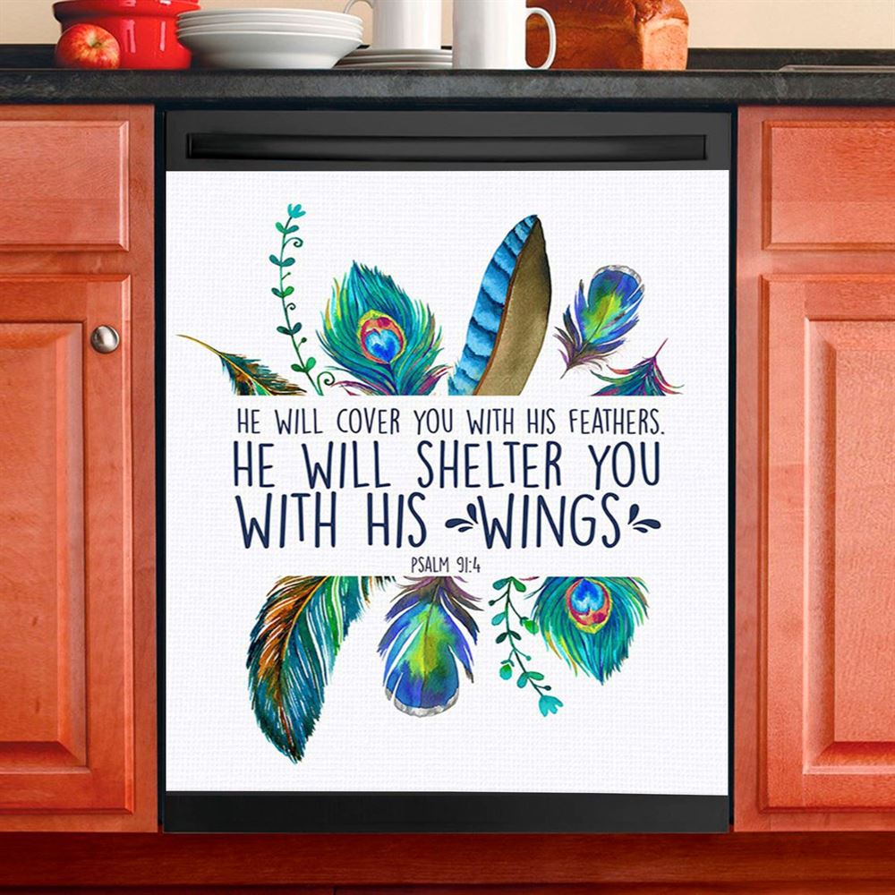 He Will Cover You With His Feathers Psalm 914 Bible Verse Dishwasher Cover, Bible Verse Dishwasher Stickers, Scripture Kitchen Decor