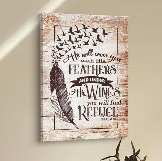 He Will Cover You With His Feathers Psalm 914 Bible Verse Wall Decor Art - Bible Verse Wall Decor - Scripture Wall Art