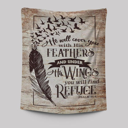 He Will Cover You With His Feathers Psalm 914 Bible Verse Wall Decor Art - Bible Verse Wall Decor - Scripture Wall Art