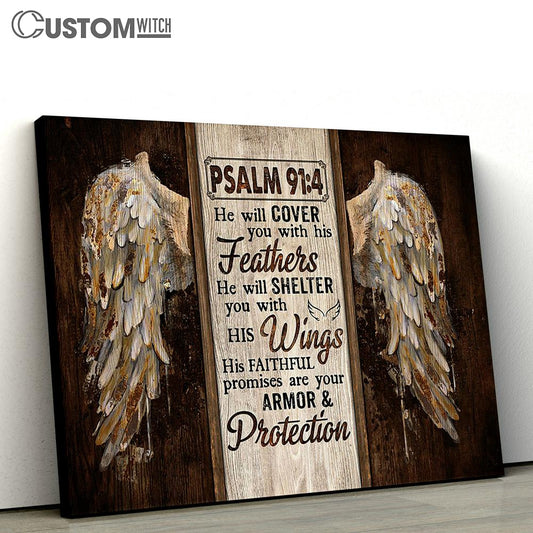 He Will Cover You With His Feathers Vintage Wings Canvas Prints - Religious Canvas Art - Christian Home Decor