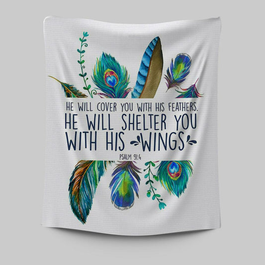He Will Cover You With His Feathers Wall Art Tapestry - Christian Tapestries Wall Art Decor