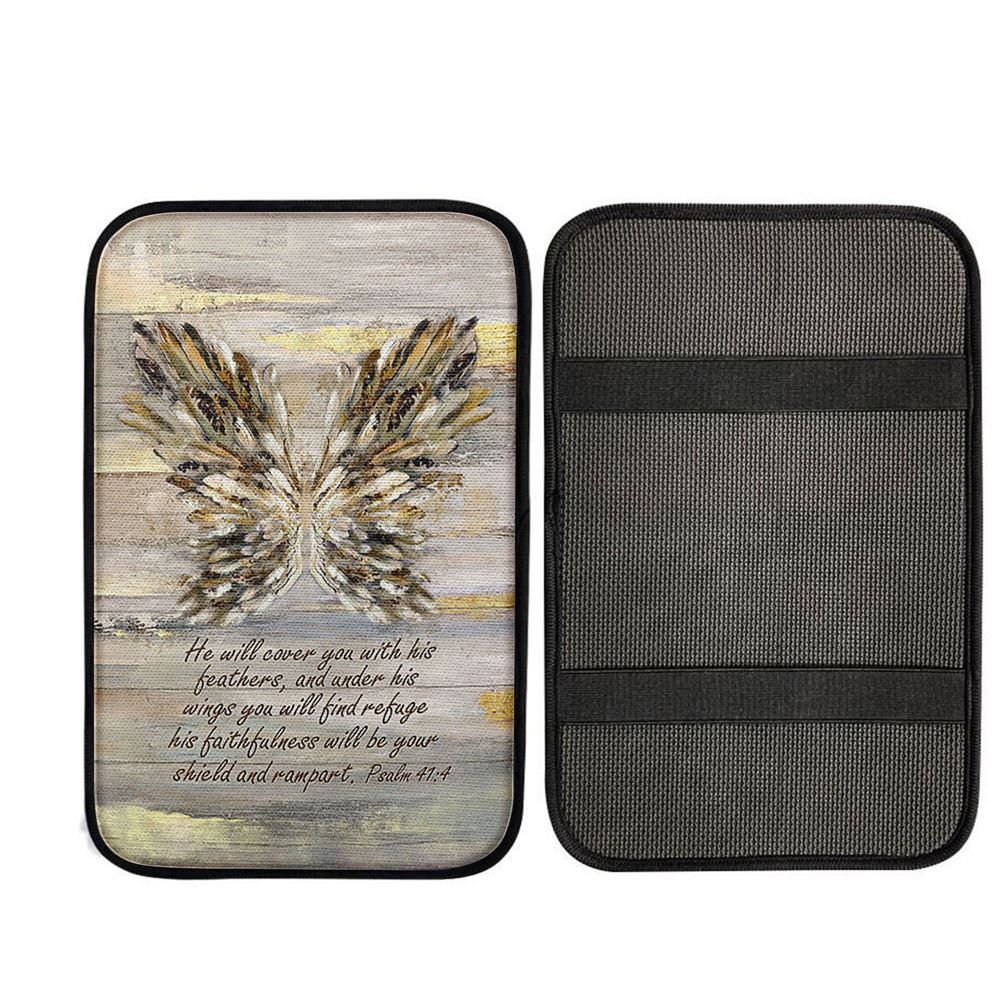 He Will Cover You With This Feathers Abstract Wings Car Armrest Pad, Religious Car Interior Accessories