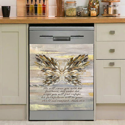 He Will Cover You With This Feathers Abstract Wings Dishwasher Cover, Christian Dishwasher Stickers, Religious Kitchen Decor