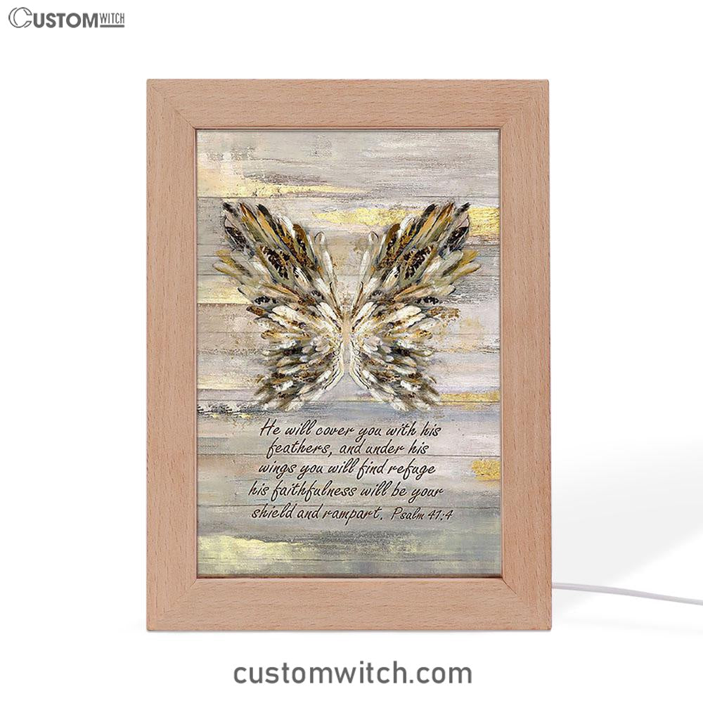He Will Cover You With This Feathers Abstract Wings Frame Lamp - Christian Art - Religious Home Decor