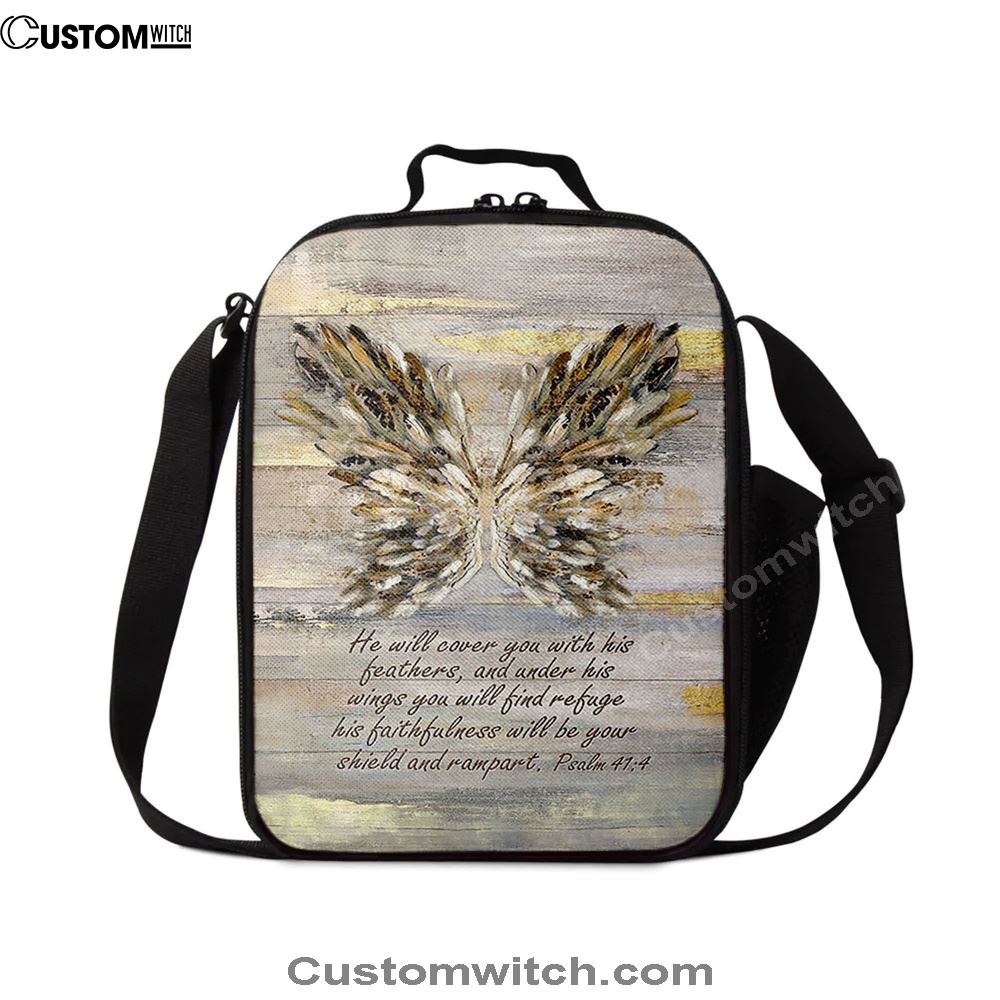 He Will Cover You With This Feathers Abstract Wings Lunch Bag, Christian Lunch Bag, Religious Lunch Box For School, Picnic