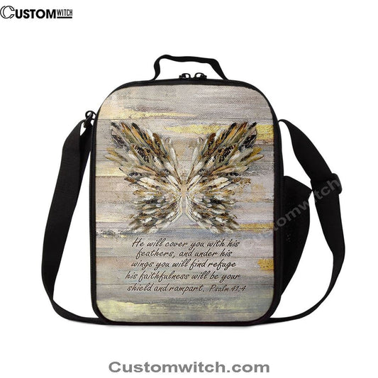 He Will Cover You With This Feathers Abstract Wings Lunch Bag, Christian Lunch Bag, Religious Lunch Box For School, Picnic