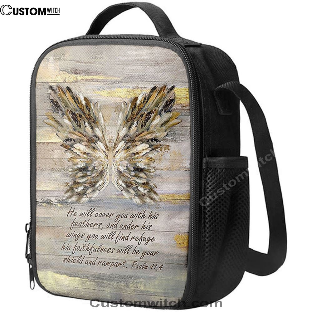 He Will Cover You With This Feathers Abstract Wings Lunch Bag, Christian Lunch Bag, Religious Lunch Box For School, Picnic