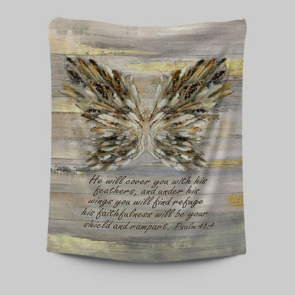 He Will Cover You With This Feathers Abstract Wings Tapestry - Christian Wall Art - Religious Home Decor