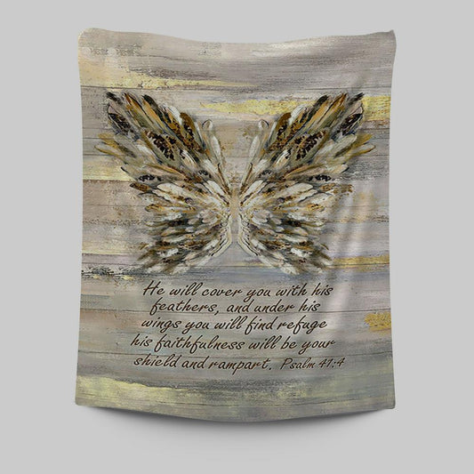 He Will Cover You With This Feathers Abstract Wings Tapestry - Christian Wall Art - Religious Home Decor