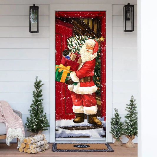 He Will Visit You At Home This Christmas Door Cover, Santa Claus Door Cover, Christmas Door Knob Covers, Christmas Outdoor Decoration