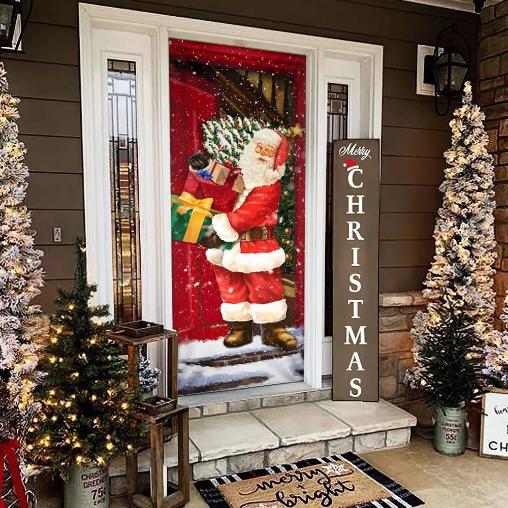 He Will Visit You At Home This Christmas Door Cover, Santa Claus Door Cover, Christmas Door Knob Covers, Christmas Outdoor Decoration