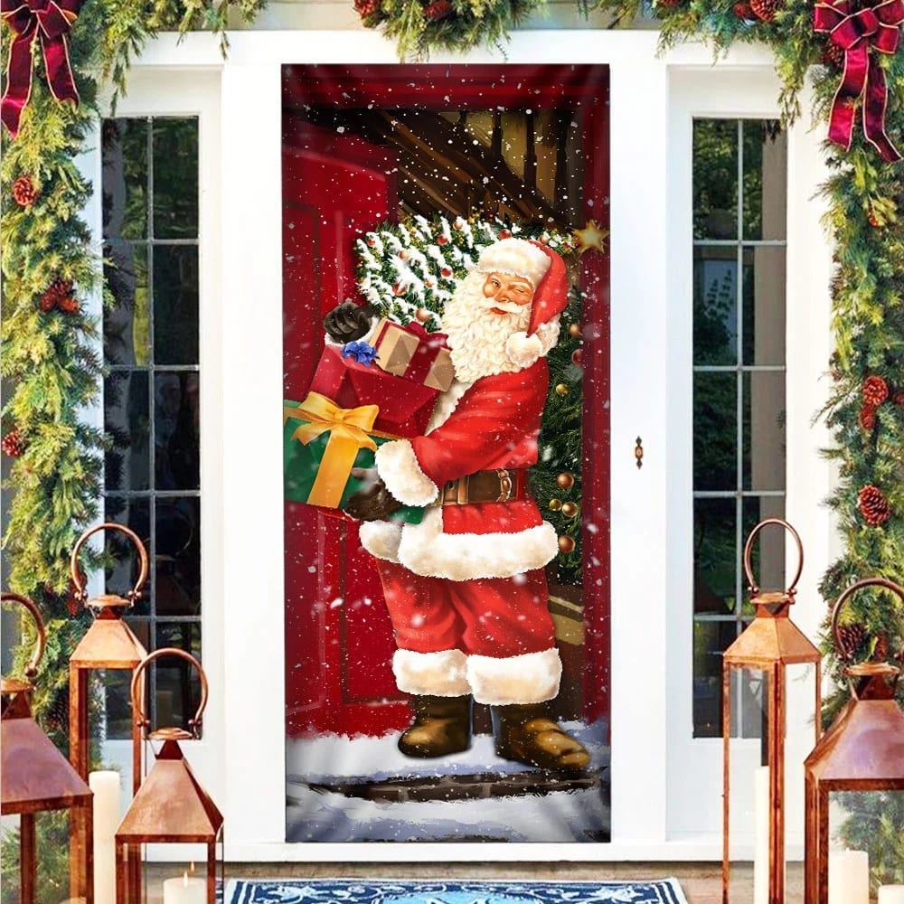 He Will Visit You At Home This Christmas Door Cover, Santa Claus Door Cover, Christmas Door Knob Covers, Christmas Outdoor Decoration
