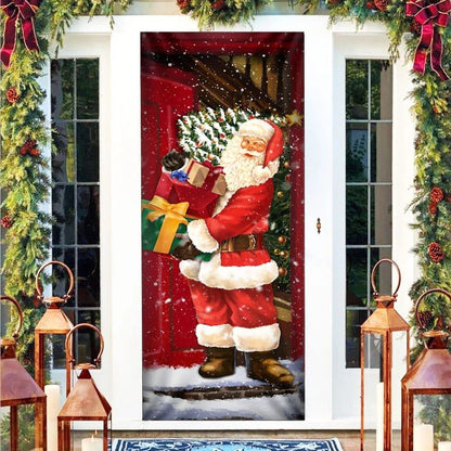 He Will Visit You At Home This Christmas Door Cover, Santa Claus Door Cover, Christmas Door Knob Covers, Christmas Outdoor Decoration