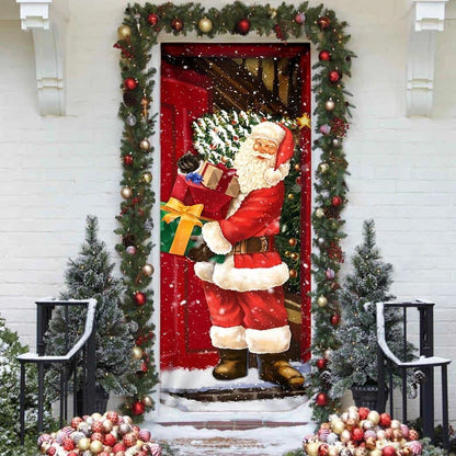 He Will Visit You At Home This Christmas Door Cover, Santa Claus Door Cover, Christmas Door Knob Covers, Christmas Outdoor Decoration