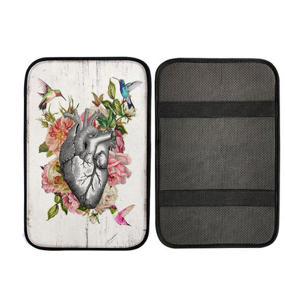 Heart Hummingbird Rose Car Armrest Pad - Gift For Cardiologist, Nurse, Rn, Religious Car Interior Accessories