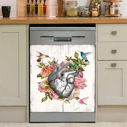Heart Hummingbird Rose Dishwasher Cover, Gift For Cardiologist, Nurse, Rn