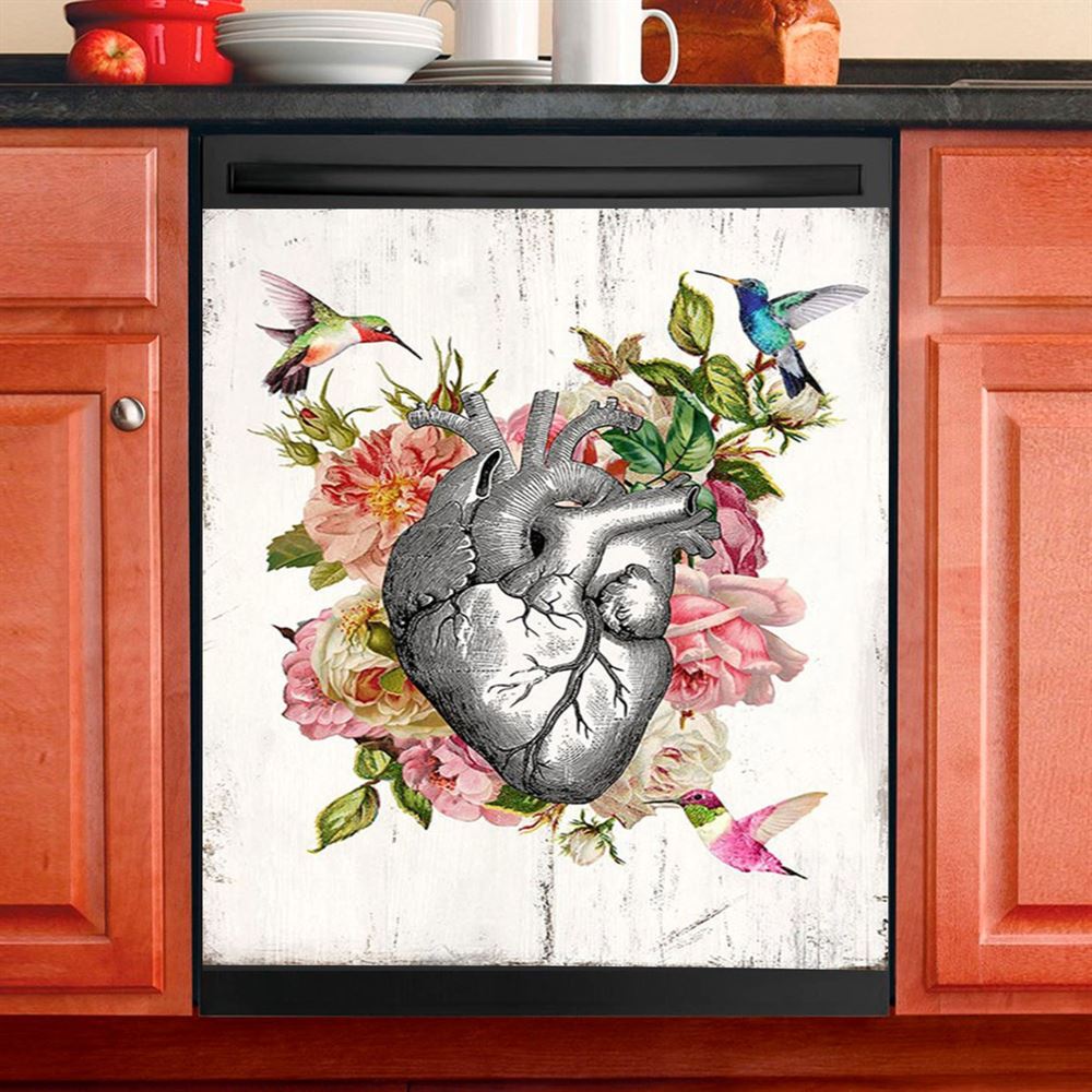 Heart Hummingbird Rose Dishwasher Cover, Gift For Cardiologist, Nurse, Rn