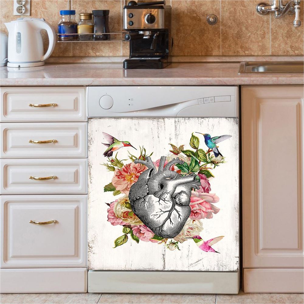 Heart Hummingbird Rose Dishwasher Cover, Gift For Cardiologist, Nurse, Rn