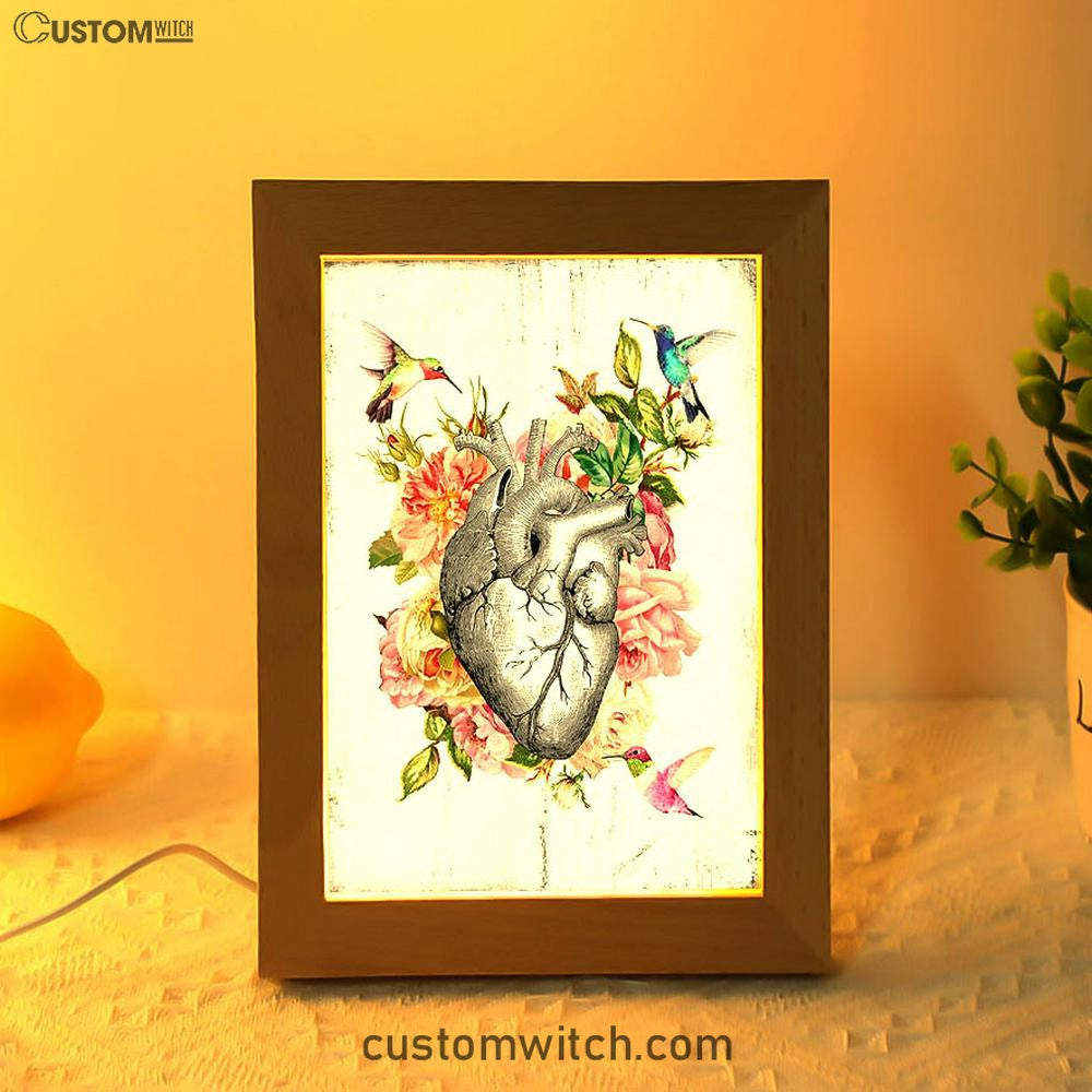 Heart Hummingbird Rose Frame Lamp Decor - Gift For Cardiologist, Nurse, Rn