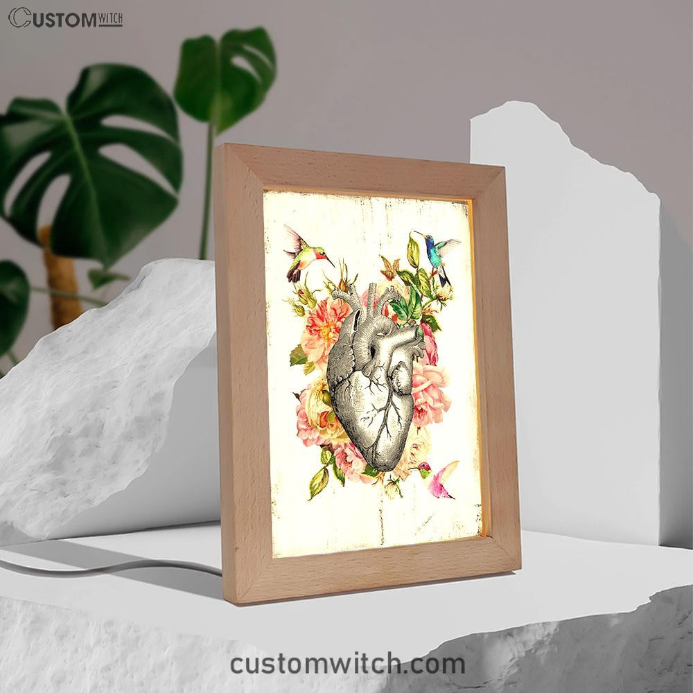 Heart Hummingbird Rose Frame Lamp Decor - Gift For Cardiologist, Nurse, Rn