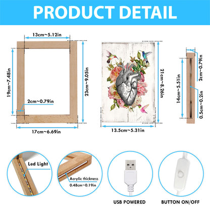 Heart Hummingbird Rose Frame Lamp Decor - Gift For Cardiologist, Nurse, Rn