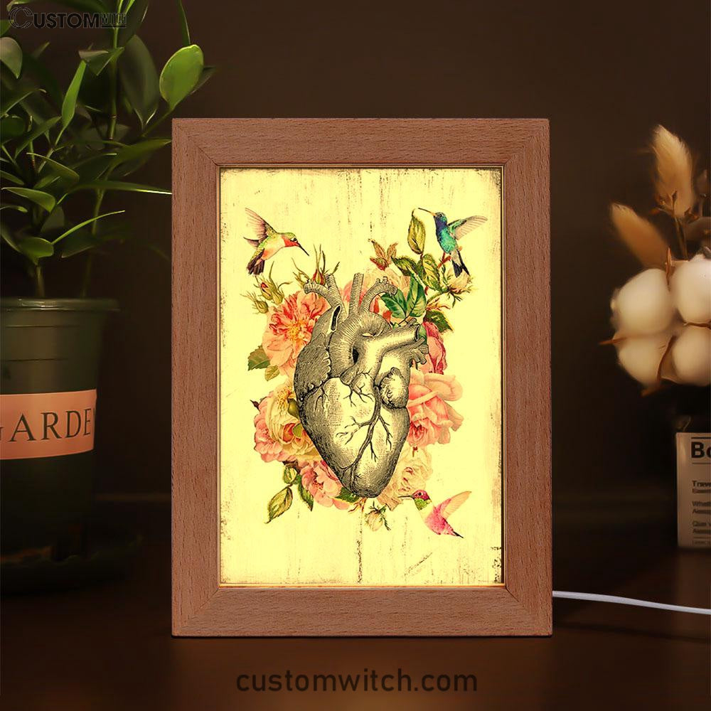 Heart Hummingbird Rose Frame Lamp Decor - Gift For Cardiologist, Nurse, Rn