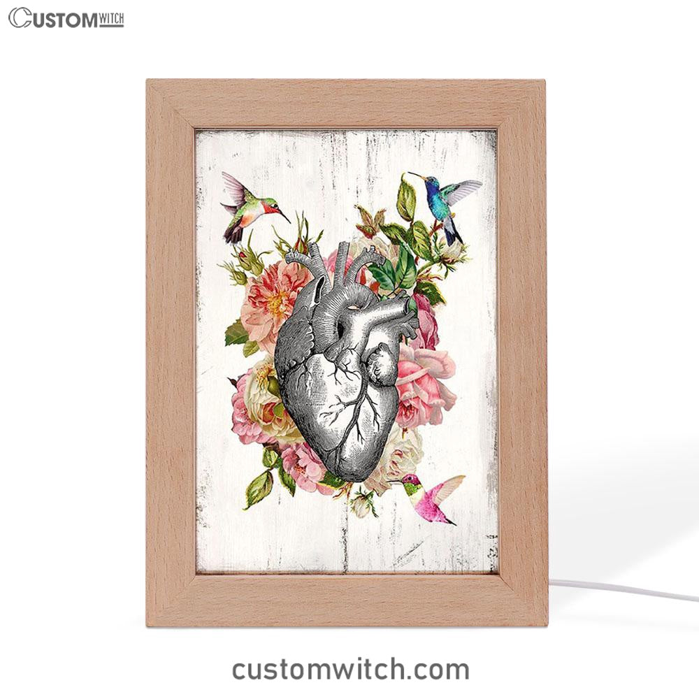 Heart Hummingbird Rose Frame Lamp Decor - Gift For Cardiologist, Nurse, Rn