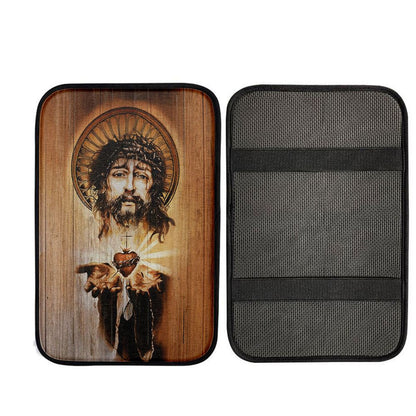 Heart Jesus Face Crown Of Thorn Jesus Car Center Console Cover, Religious Car Interior Accessories