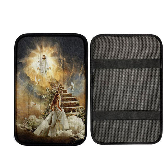 Heaven Holy Spirit Dove Stair To Heaven Welcome Home Car Center Console Cover, Religious Car Interior Accessories