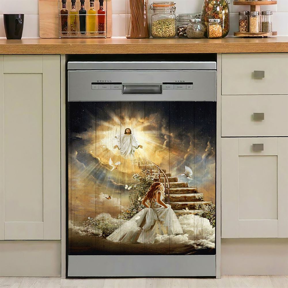 Heaven Holy Spirit Dove Stair To Heaven Welcome Home Dishwasher Cover, Christian Dishwasher Stickers, Bible Verse Kitchen Decor