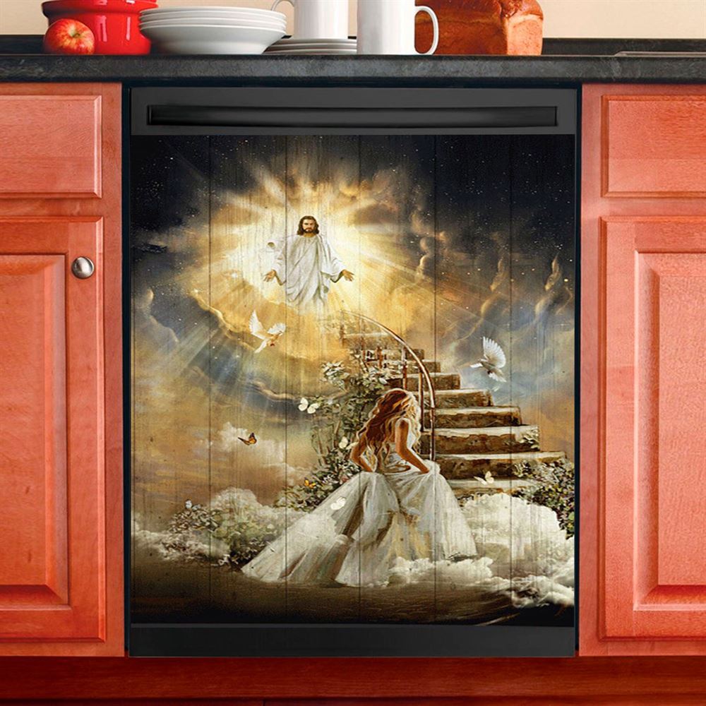 Heaven Holy Spirit Dove Stair To Heaven Welcome Home Dishwasher Cover, Christian Dishwasher Stickers, Bible Verse Kitchen Decor