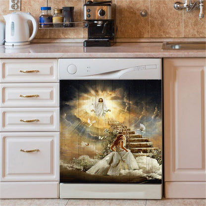 Heaven Holy Spirit Dove Stair To Heaven Welcome Home Dishwasher Cover, Christian Dishwasher Stickers, Bible Verse Kitchen Decor