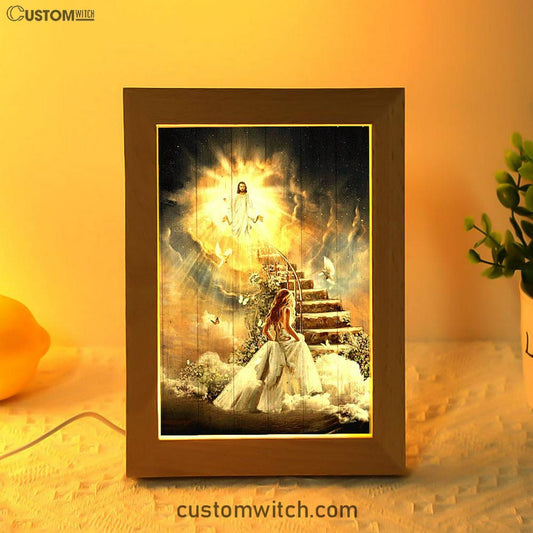 Heaven Holy Spirit Dove Stair To Heaven Welcome Home Frame Lamp Art - Christian Night Light - Bible Verse Wooden Lamp