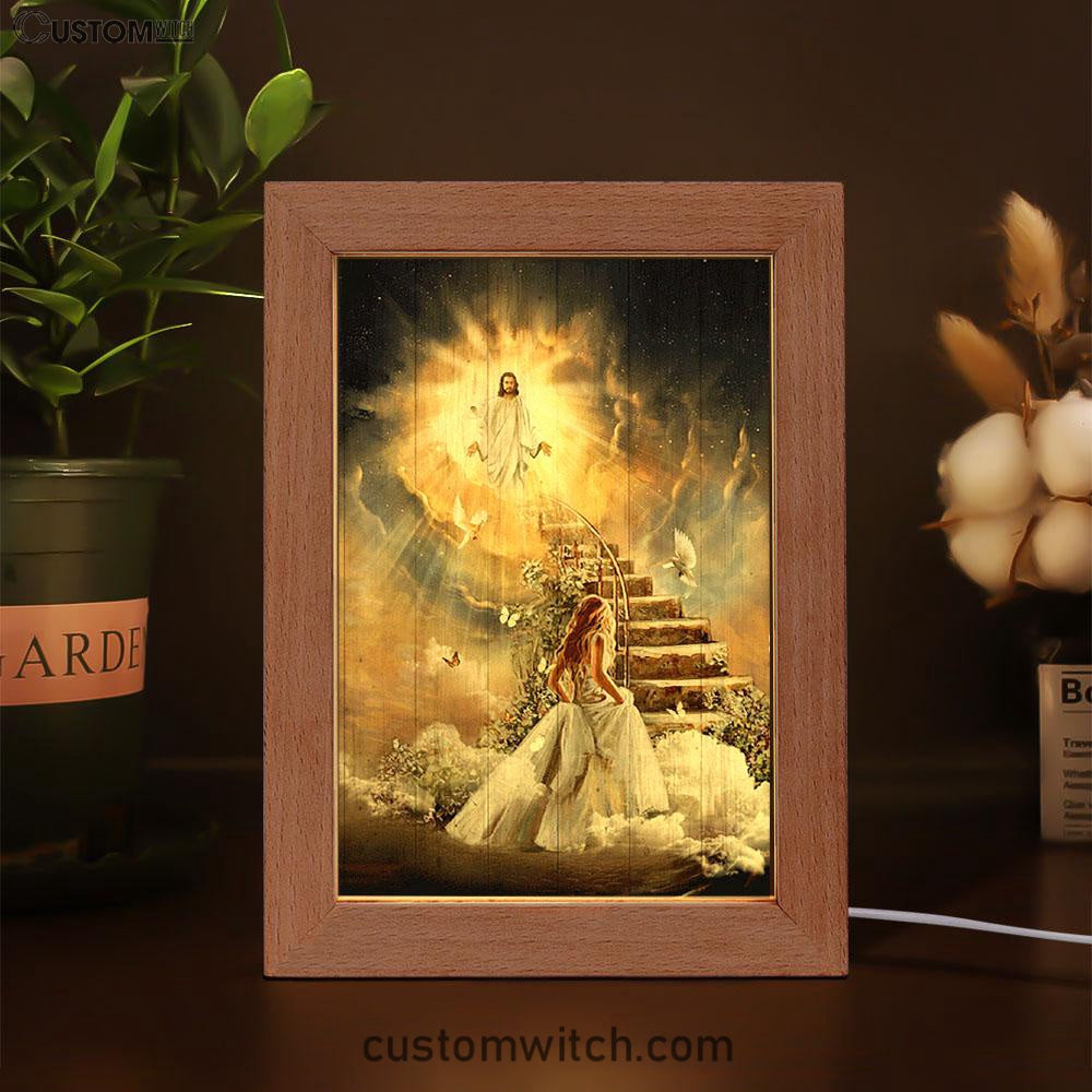 Heaven Holy Spirit Dove Stair To Heaven Welcome Home Frame Lamp Art - Christian Night Light - Bible Verse Wooden Lamp