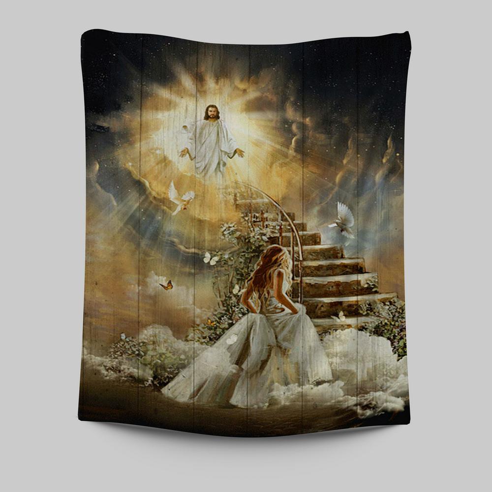 Heaven Holy Spirit Dove Stair To Heaven Welcome Home Tapestry Wall Art - Christian Tapestries Prints - Bible Verse Tapestry Art