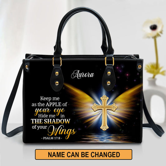 Hide Me In The Shadow Of Your Wings Psalm 17 8 Leather Bag, Personalized Leather Bible Handbag, Christian Gifts For Women