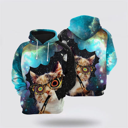 High Cat All Over Print 3D Hoodie For Men And Women, Christmas Cat Hoodie, Christmas Hoodie Cute, Christmas Fashion