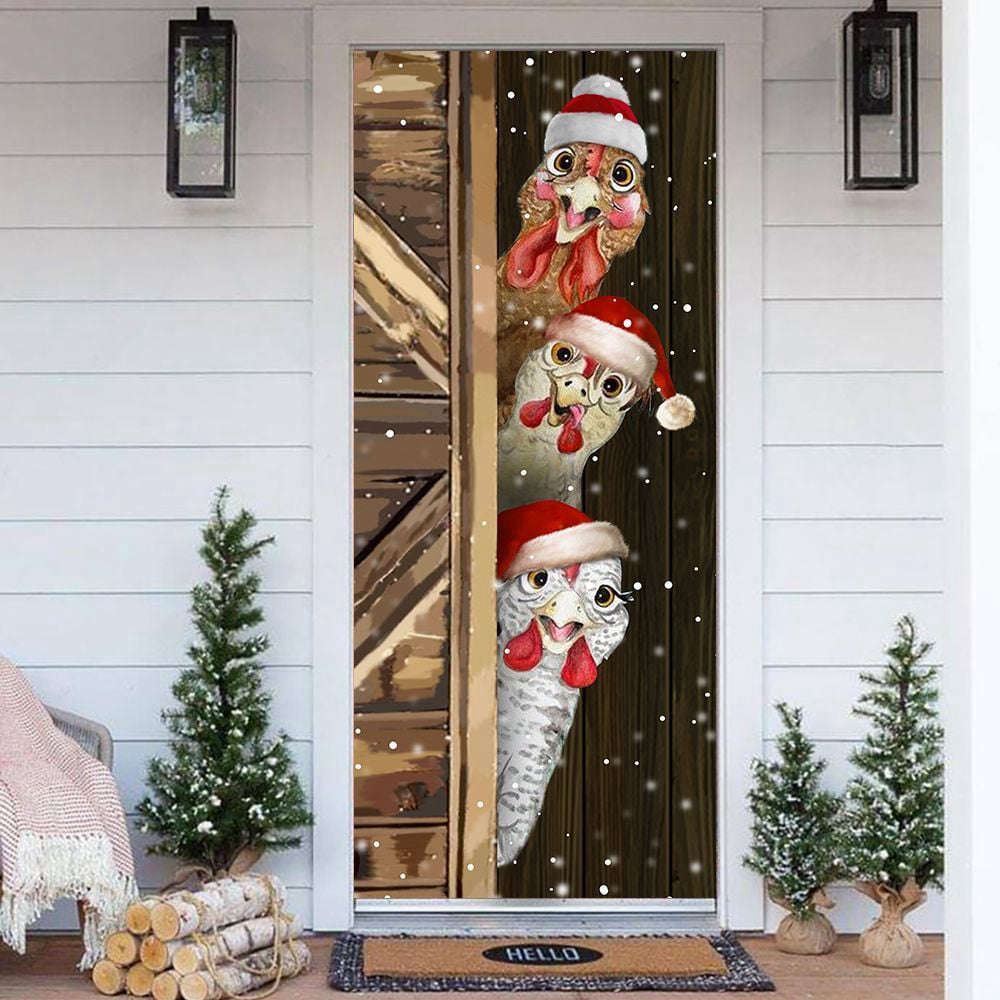 Hilarious Chicken Christmas Door Cover Festive Farmer Home Decor, Christmas Door Knob Covers, Christmas Outdoor Decoration