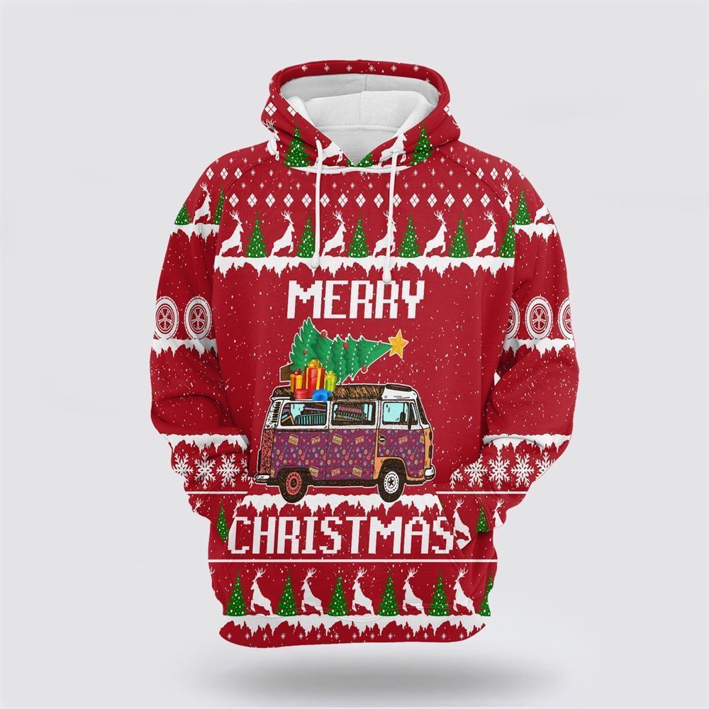 Hippie Car Merry Christmas All Over Print 3D Hoodie For Men & Women, Christmas Hoodie Cute, Christmas Gift, Christmas Fashion