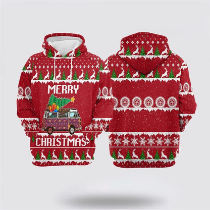 Hippie Car Merry Christmas All Over Print 3D Hoodie For Men & Women, Christmas Hoodie Cute, Christmas Gift, Christmas Fashion