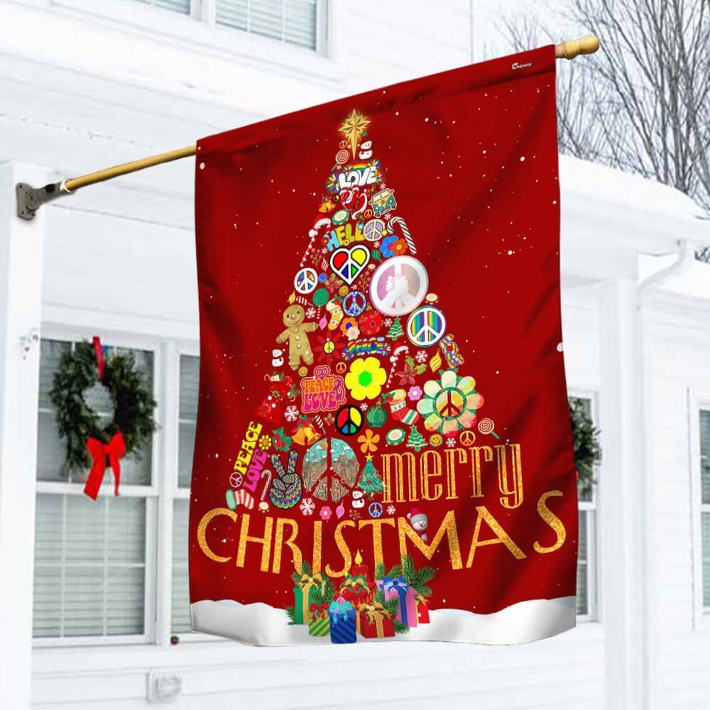 Hippie Christmas Tree Flag Merry Christmas Flag, Christmas Garden Flag, Home Decor Accessories, Christmas Outdoor Decor Ideas