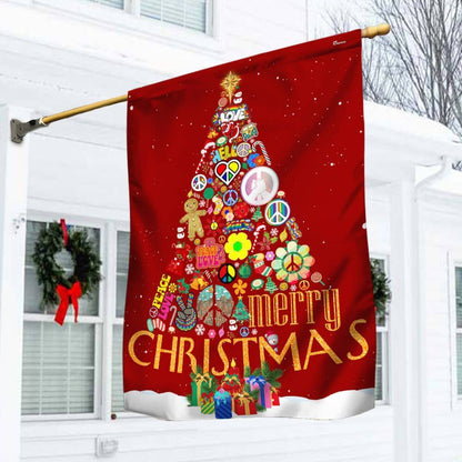 Hippie Christmas Tree Flag Merry Christmas Flag, Christmas Garden Flag, Home Decor Accessories, Christmas Outdoor Decor Ideas