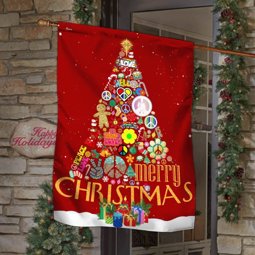 Hippie Christmas Tree Flag Merry Christmas Flag, Christmas Garden Flag, Home Decor Accessories, Christmas Outdoor Decor Ideas