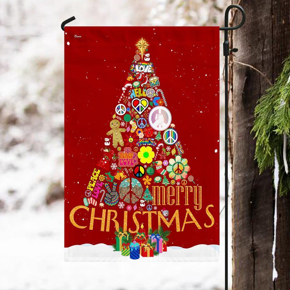 Hippie Christmas Tree Flag Merry Christmas Flag, Christmas Garden Flag, Home Decor Accessories, Christmas Outdoor Decor Ideas