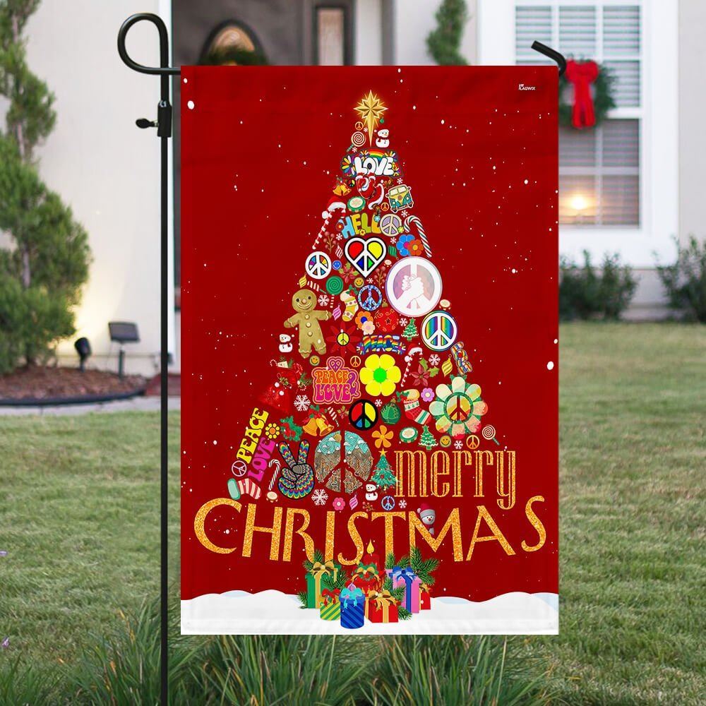 Hippie Christmas Tree Flag Merry Christmas Flag, Christmas Garden Flag, Home Decor Accessories, Christmas Outdoor Decor Ideas