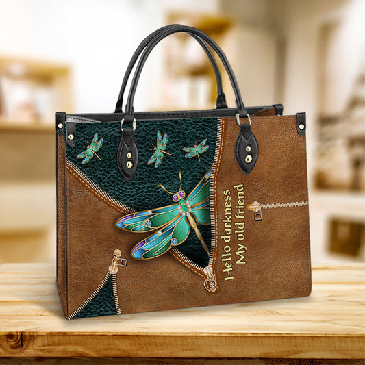 Hippie Dragonfly Hello Darkness My Old Friend 3 Leather Bag, Women's Pu Leather Bag, Best Mother's Day Gifts