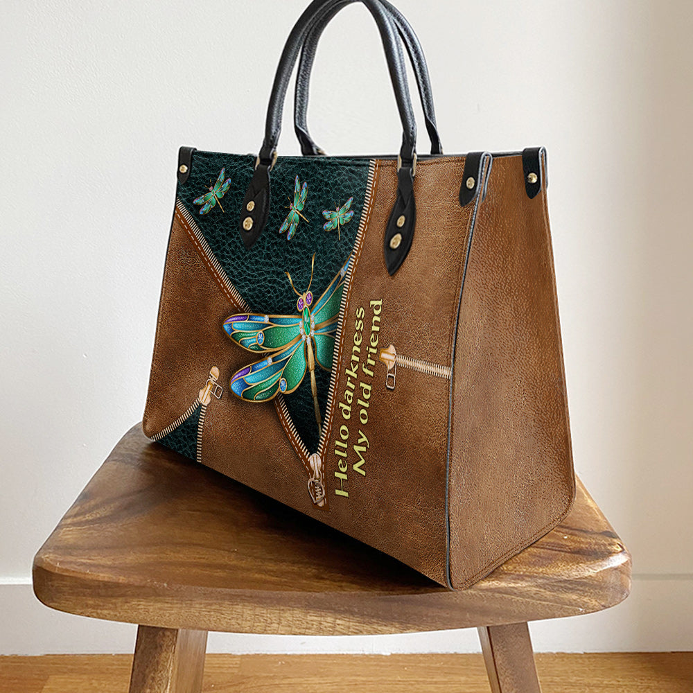 Hippie Dragonfly Hello Darkness My Old Friend 3 Leather Bag, Women's Pu Leather Bag, Best Mother's Day Gifts
