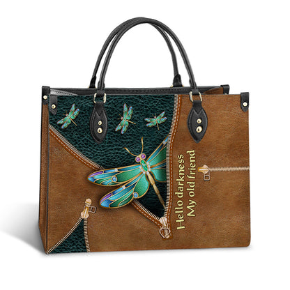 Hippie Dragonfly Hello Darkness My Old Friend 3 Leather Bag, Women's Pu Leather Bag, Best Mother's Day Gifts