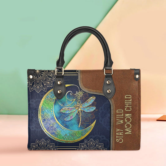 Hippie Dragonfly Stay Wild Moon Child Leather Bag, Women's Pu Leather Bag, Best Mother's Day Gifts